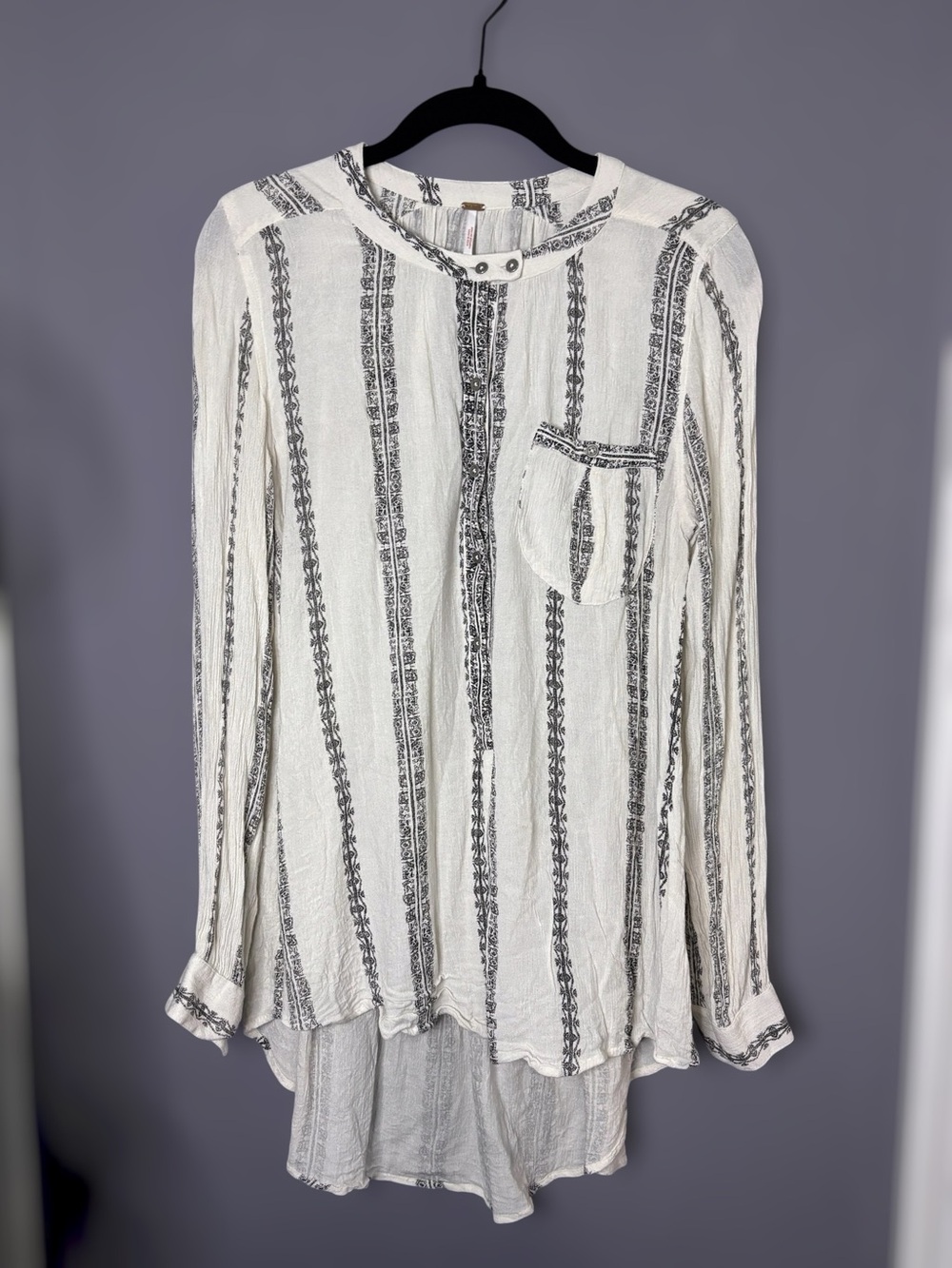 Free People Cream Black Striped High Low Tunic Top XS